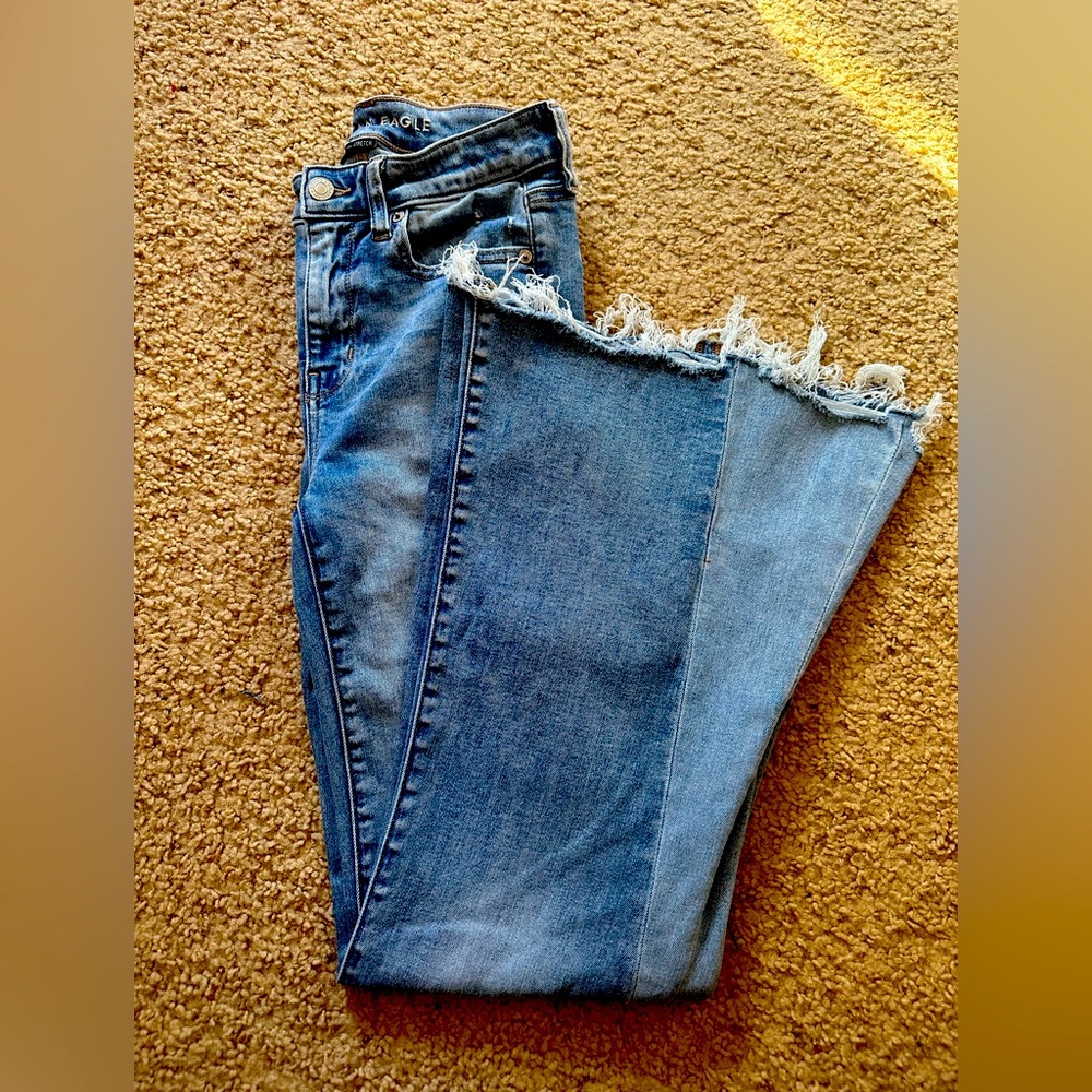 AEO high rise flare, two-tone jeans